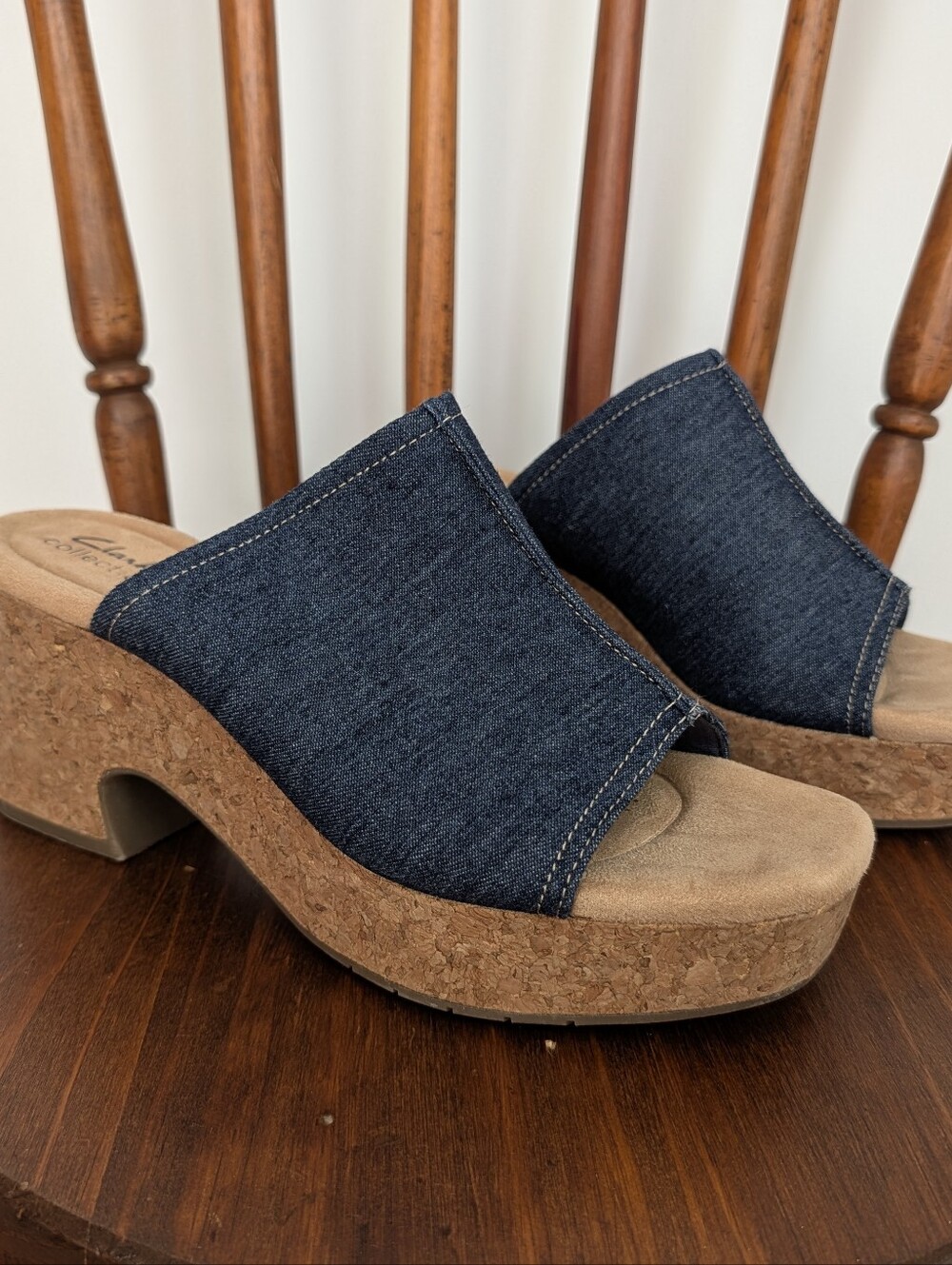 Clarks Nerisa Vine Sandals in Dark Denim  Chunky Heels - 8.5